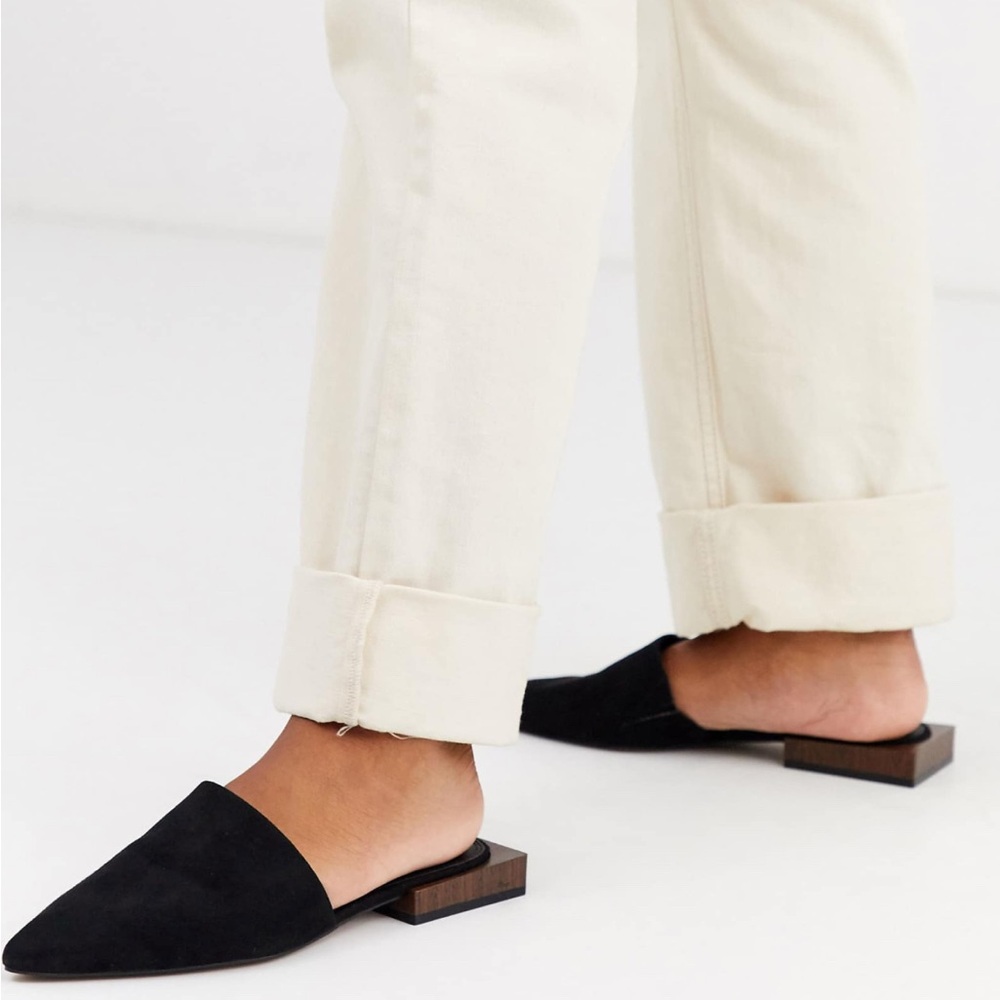 Black Suede Mules with Wooden Heel